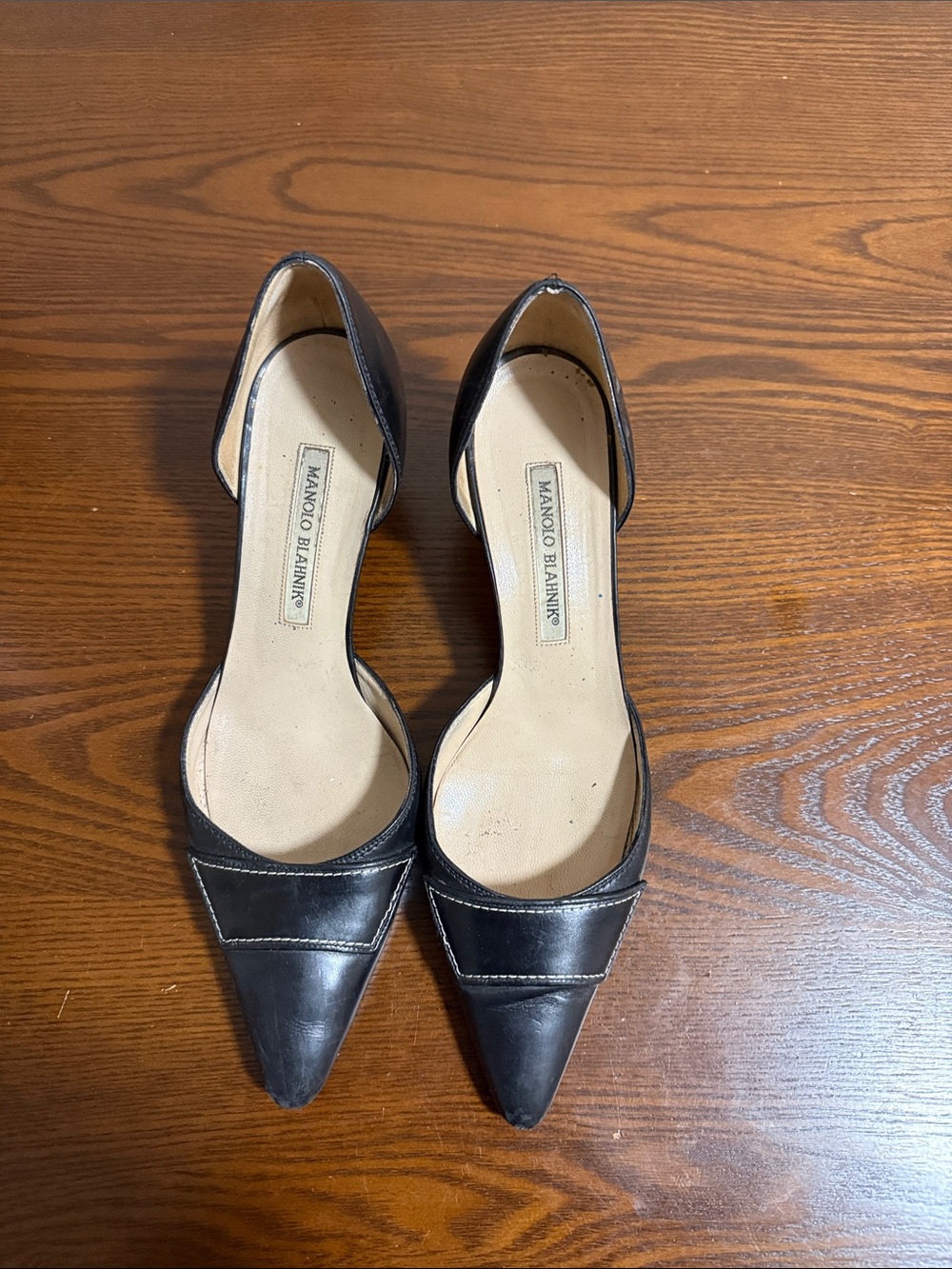 Manolo Blahnik Black Pointed D'Orsay Leather Heels